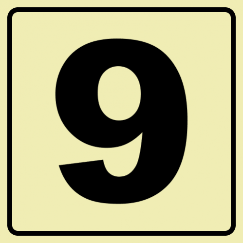 Floor Number 9 - Black Photoluminescent Sign 