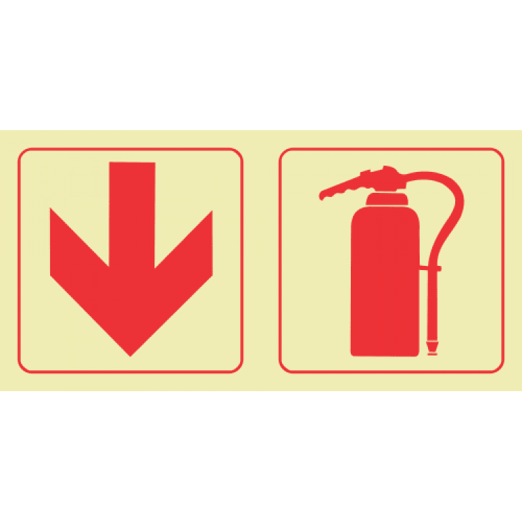Arrow Down & Fire Extinguisher Photoluminescent Sign 