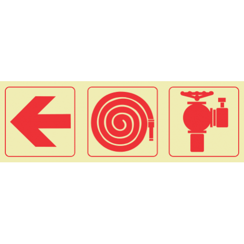 Arrow Left & Fire Hose Reel & Fire Hydrant Photoluminescent Sign 
