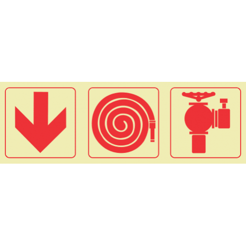 Arrow Down & Fire Hose Reel & Fire Hydrant Photoluminescent Sign 