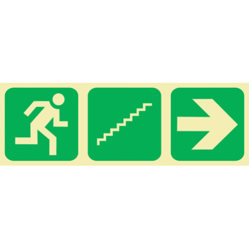 Running Man & Stairs Going Up & Arrow Right Photoluminescent Sign 