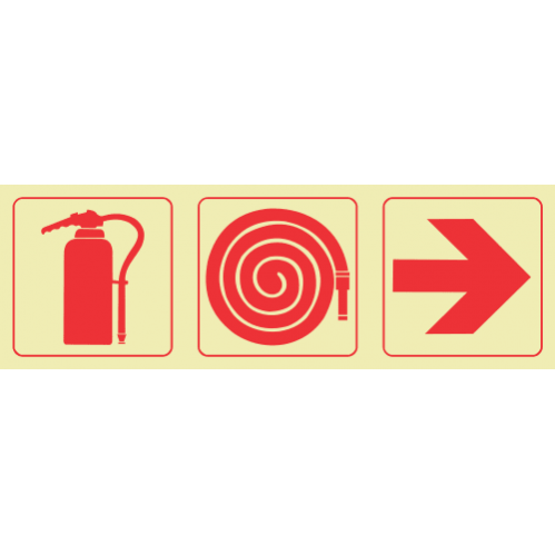 Fire Extinguisher & Fire Hose Reel & Arrow Right Photoluminescent Sign 