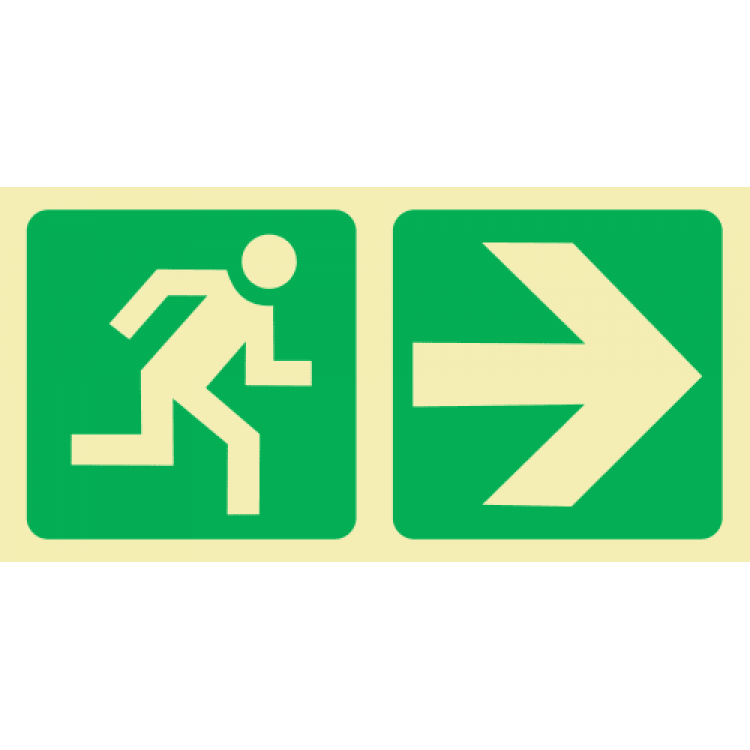 Running Man & Arrow Right Photoluminescent Sign 