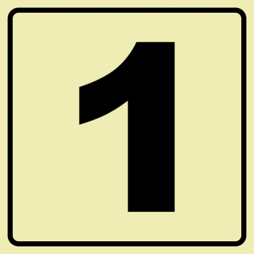 Floor Number 1 - Black Photoluminescent Sign 