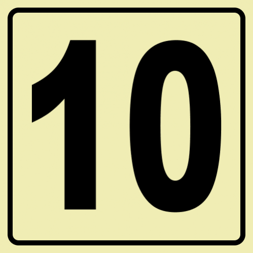 Floor Number 10 - Black Photoluminescent Sign 