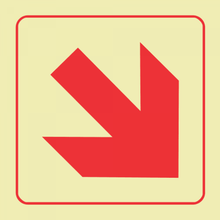 Diagonal Arrow Down & Right Photoluminescent Sign 3 