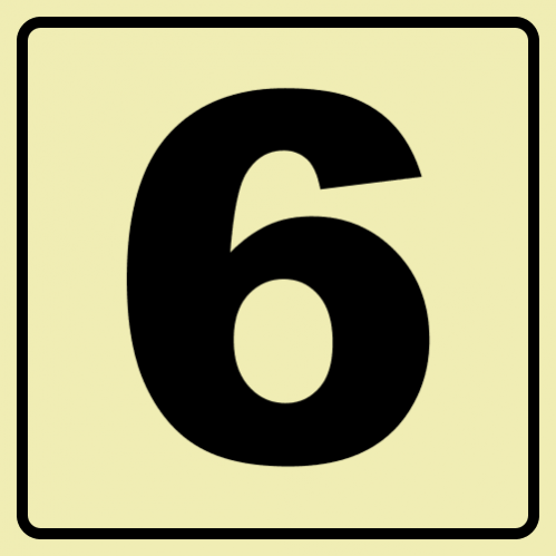 Floor Number 6 - Black Photoluminescent Sign 
