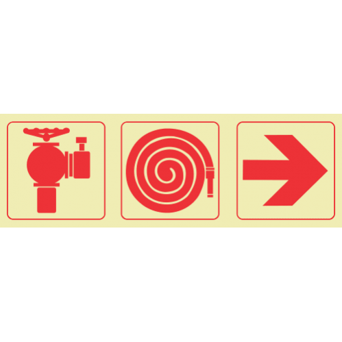 Fire Hydrant & Fire Hose Reel & Arrow Right Photoluminescent Sign 