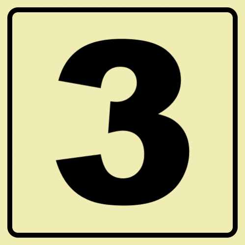 Floor Number 3 - Black Photoluminescent Sign 