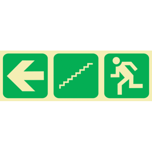 Arrow Left & Stairs Going Down & Running Man Photoluminescent Sign 