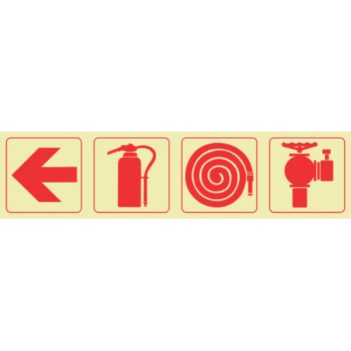 Arrow Left & Fire Extinguisher & Fire Hose Reel & Fire Hydrant Photoluminescent Sign 