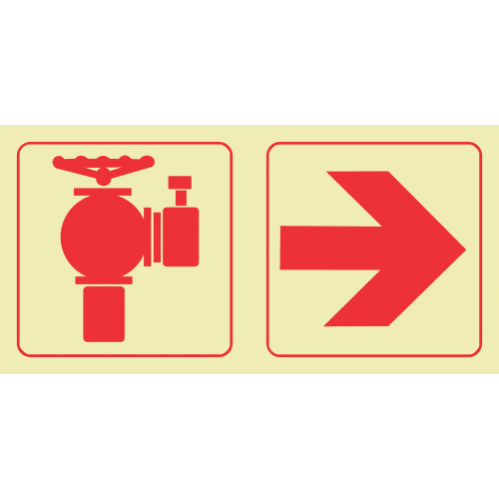 Fire Hydrant & Arrow Right Photoluminescent Sign 
