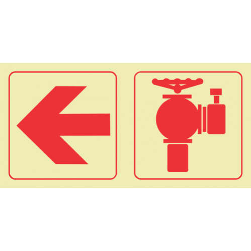 Arrow Left & Fire Hydrant Photoluminescent Sign 
