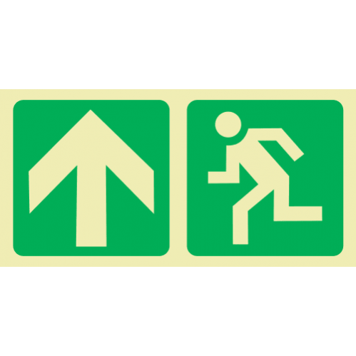 Arrow Up & Running Man Photoluminescent Sign 