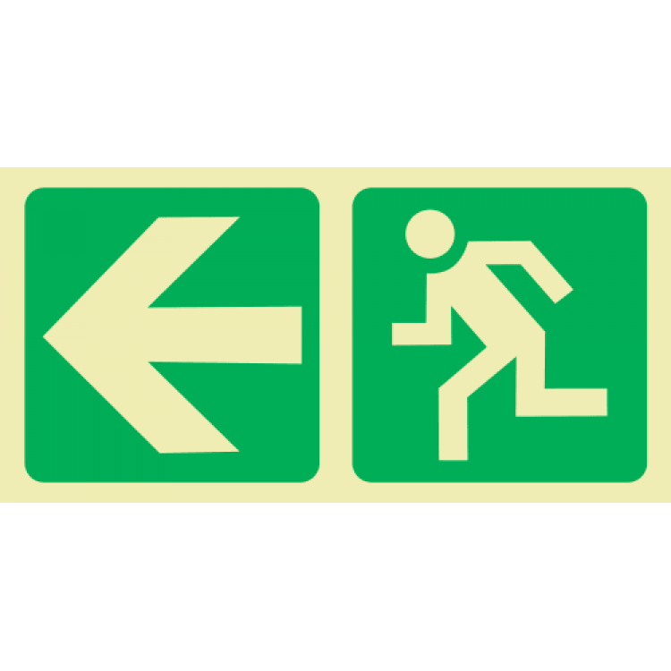 Arrow Left & Running Man Photoluminescent Sign 