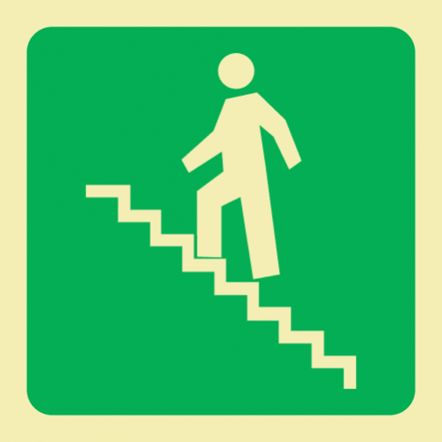 Running Man On Stairs Going Up & Left Photoluminescent Sign 