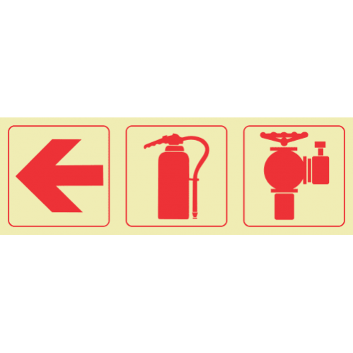 Arrow Left & Fire Extinguisher & Firy Hydrant Photoluminescent Sign 