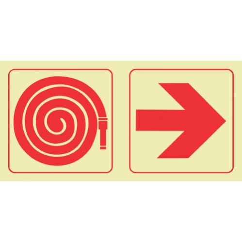 Fire Hose Reel & Arrow Right Photoluminescent Sign 