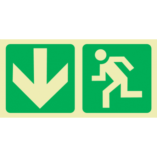 Arrow Down & Running Man Photoluminescent Sign 