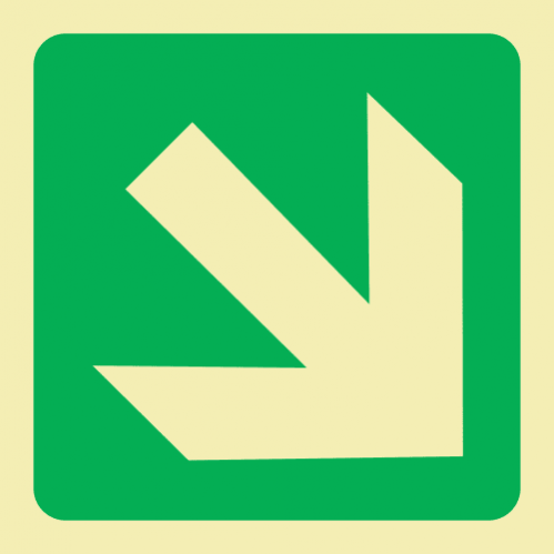 Diagonal Arrow Down & Right Photoluminescent Sign 