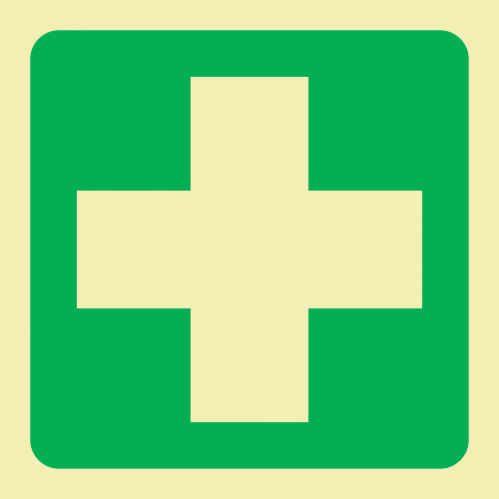 Green Cross Photoluminescent Sign 