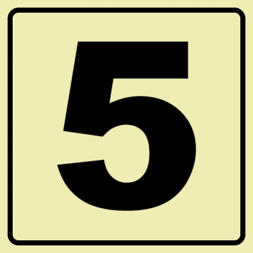 Floor Number 5 - Black Photoluminescent Sign 