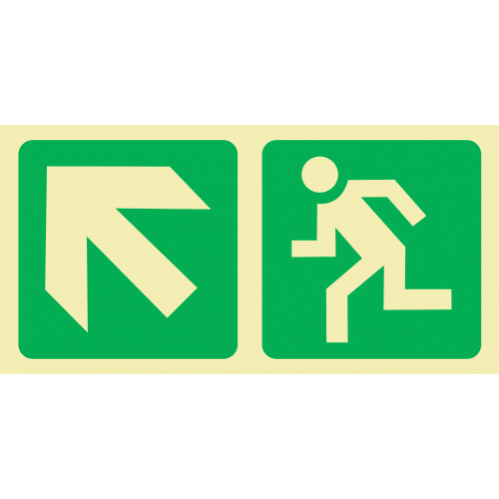 Diagonal Arrow Up & Left & Running Man Photoluminescent Sign 