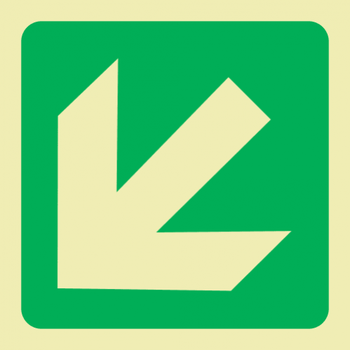 Diagonal Arrow Down & Left Photoluminescent Sign 