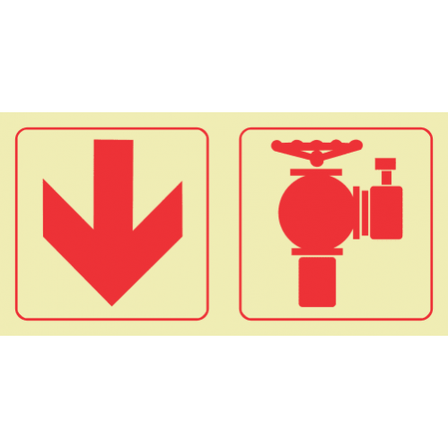 Arrow Down & Fire Hydant Photoluminescent Sign 