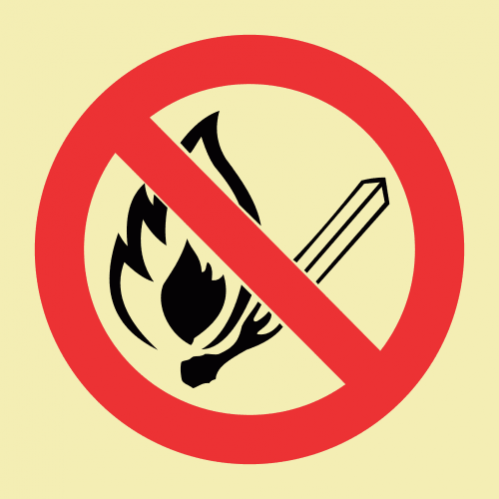 No Open Or Naked Flames Photoluminescent Sign 