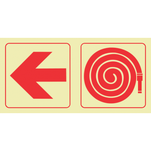 Arrow Left & Fire Hose Reel Photoluminescent Sign 