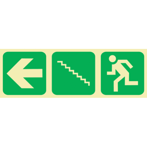 Arrow Left & Stairs Going Up & Running Man Photoluminescent Sign 